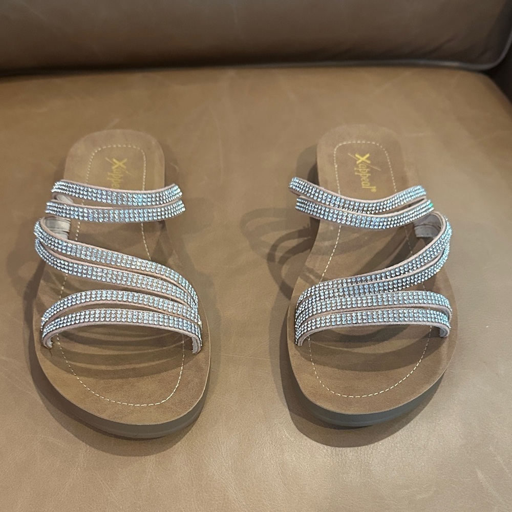 Xappeal Women's Sandals with Rhinestone Straps - Brown and Silver